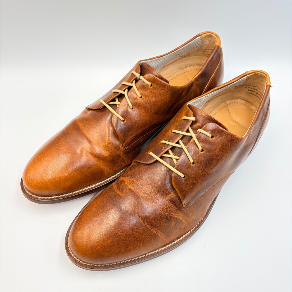 J. Shoes William 15111 Mens 10.5 Tan Brown Leather Derby Oxford Shoes Academia